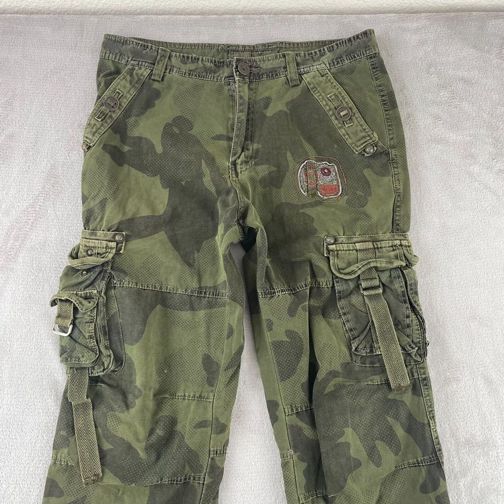 Vintage Japanese Junye Cargo Pants Men 32‎ Green Camo Paratrooper Tactical Y2K - Picture 10 of 16